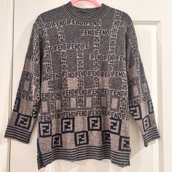 FENDI Zucca Unisex Brown FF Logo Wool Knitted Sweater W/ COA - Picture 2 of 14